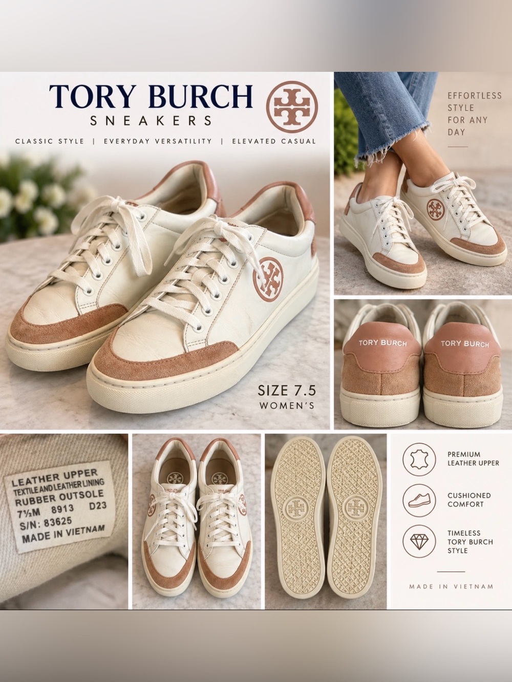 Tory Burch Women's Leather & Suede Logo
Sneakers - Size 7.5M